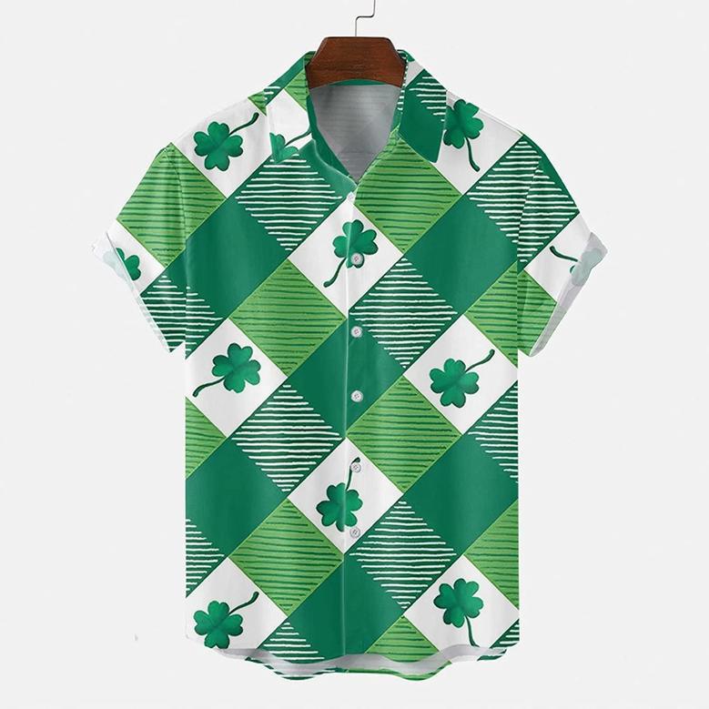 St. Patrick's Day Hawaiian Shirt, Funky Irish Print Button Down Beach Shirts, Gift For Him