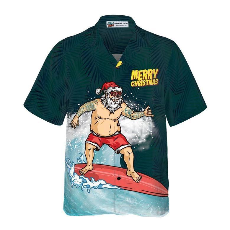 Surfing Santa Claus Merry Christmas Hawaiian Shirt, Xmas Hawaiian Shirts