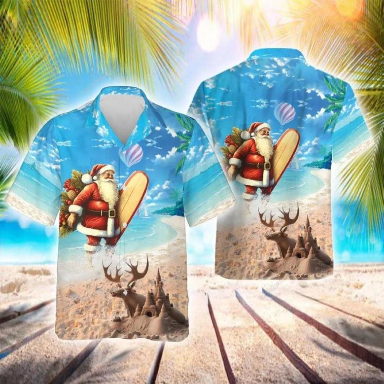 Surfing Santa Hawaiian Shirt , Xmas Hawaiian Shirts