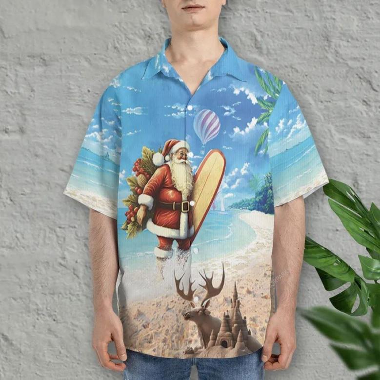 Surfing Santa Hawaiian Shirt , Xmas Hawaiian Shirts