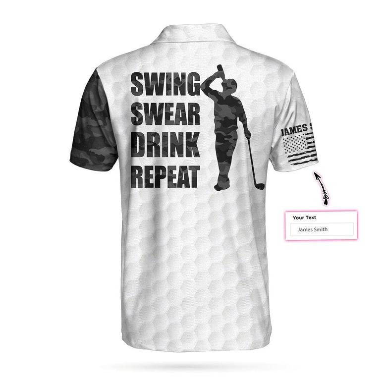 Swing Swear Drink Repeat Ripped Camouflage Skull Golf Custom Polo Shirt, Personalized Black And White Golf Shirt For Men Coolspod