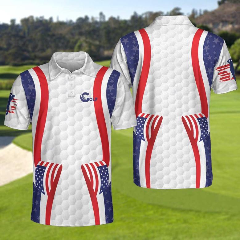Symmetric Curve American Flag Golf Pattern Polo Shirt, Usa Golf Polo Shirt, Patriotic Golf Shirt For Men Coolspod