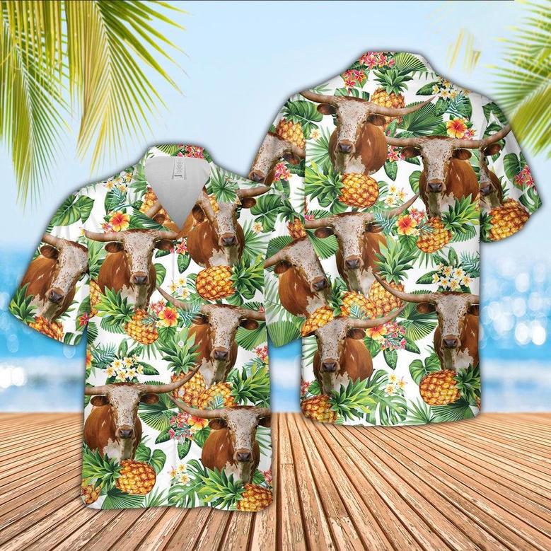 Texas Longhorn Pineapple Pattern Hawaiian Shirt, Farm Hawaiian Shirt, Farmer Hawaii