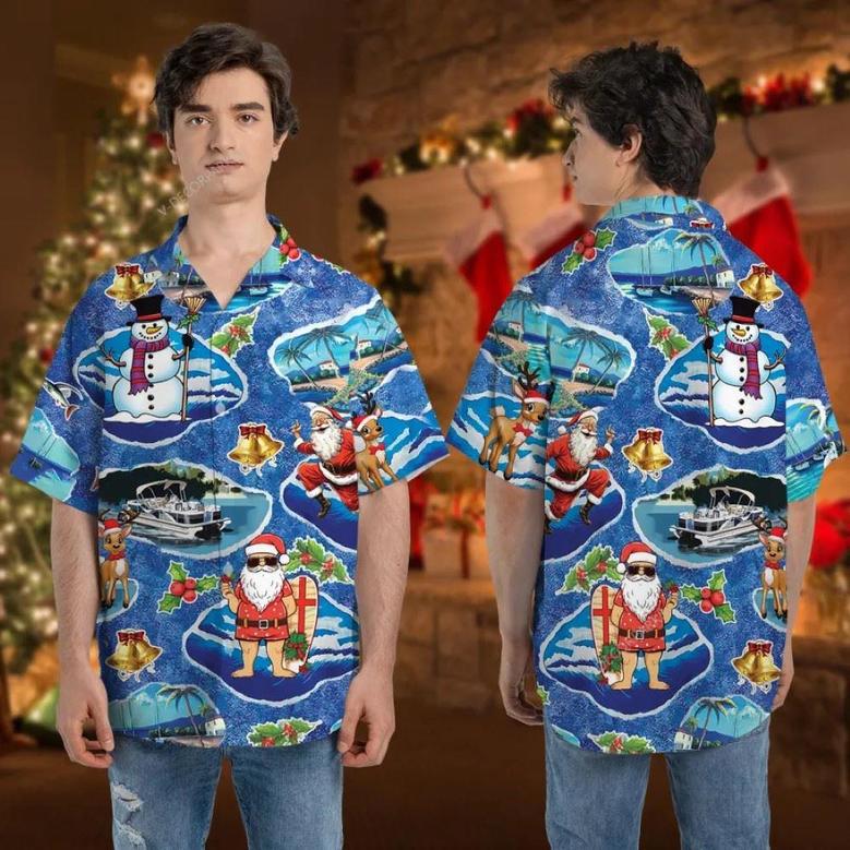 Tropical Christmas Button Hawaiian Shirt, Xmas Hawaiian Shirts