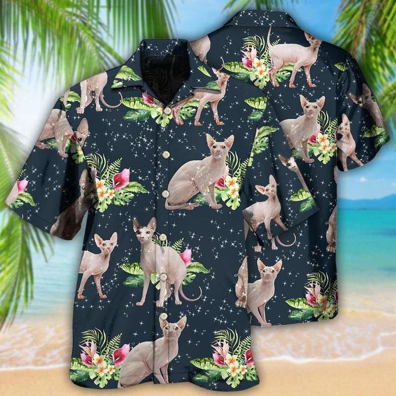 Tropical Floral Sphynx Cat Shirt, Hawaiian Shirt For Cat Lovers