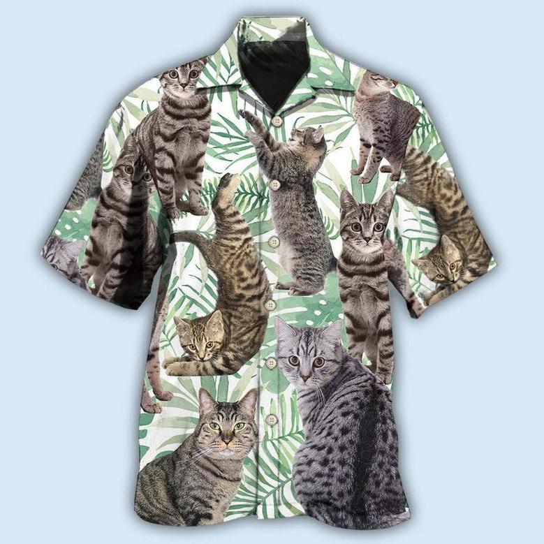 Tropical Leaf Tabby Cat Hawaiian Shirt, Shirt For Cat Lovers, Cat Hawaiian Shirt