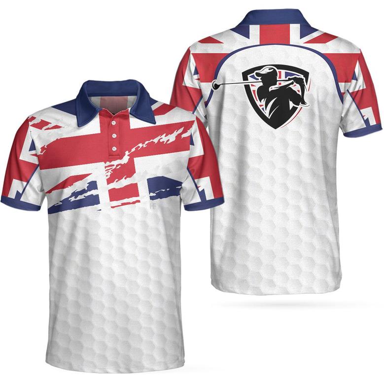 United Kingdom Flag Golf Texture Black Golfer Polo Shirt, Great Britain Jack Polo Shirt, Uk Golf Shirt For Men Coolspod