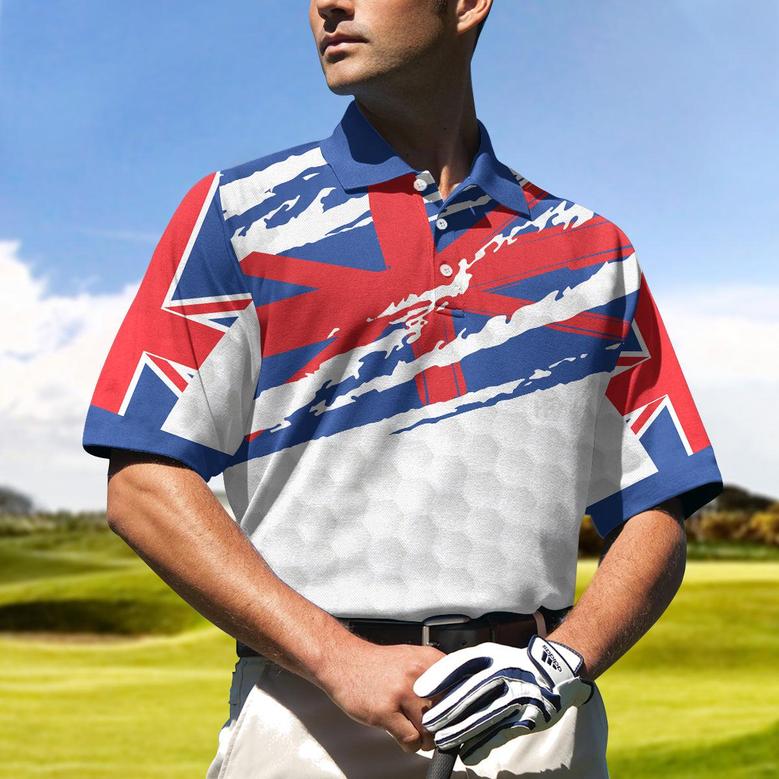 United Kingdom Flag Golf Texture Blue Golfer Polo Shirt, Great Britain Jack Polo Shirt, Uk Golf Shirt For Men Coolspod