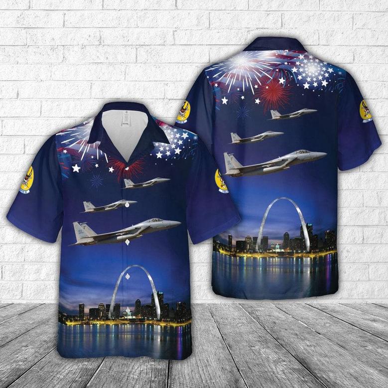 Us Air Force Hawaiian Shirt, Us Air Force Fighter Squadron Mcdonnell Douglas Eagle Over St Louis Gateway Arch, Of July Hawaiian Shirt