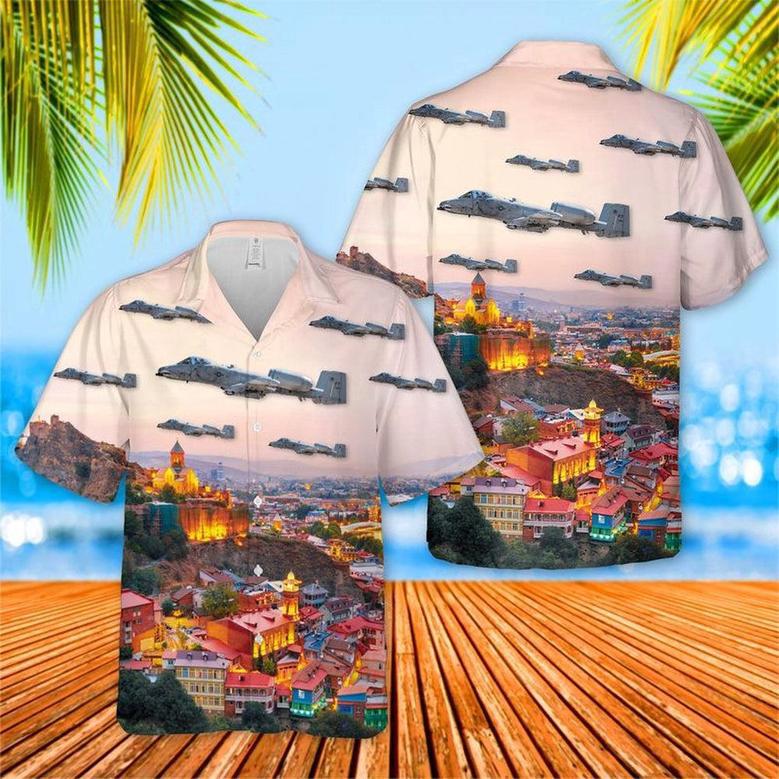 Us Air Force Hawaiian Shirt, Usaf Fighter Squadron Tiger Sharks Fairchild Republic Thunderbolt Ii Hawaiian Shirt