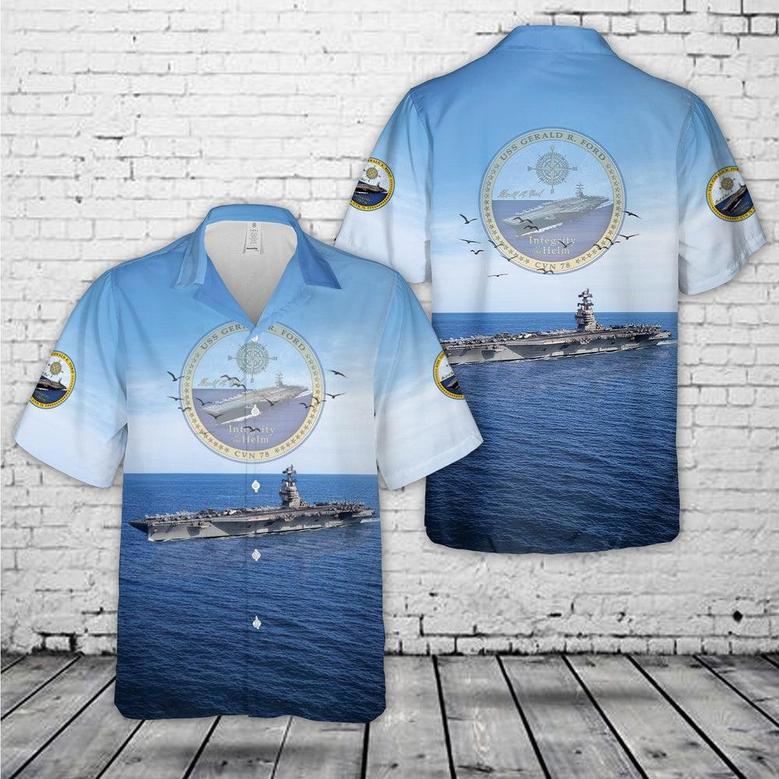 Us Navy Hawaiian Shirt, Us Navy Uss Gerald R Ford Hawaiian Shirt, Military Hawaiian Shirt