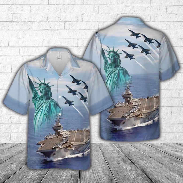 Us Navy Hawaiian Shirt, Us Navy Blue Angels Fly Over Uss Carl Vinson (Cvn 70), Of July Hawaiian Shirt, Military Hawaiian Shirt