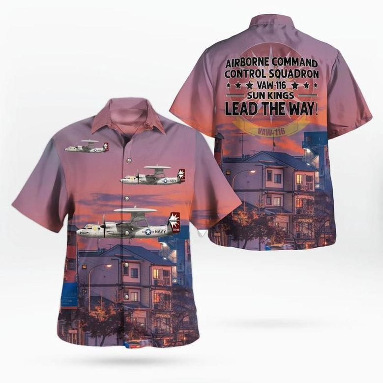 Us Navy Hawaiian Shirt, Us Navy Airborne Command & Control Squadron 116 Sun Kings Hawkeye Hawaiian Shirt