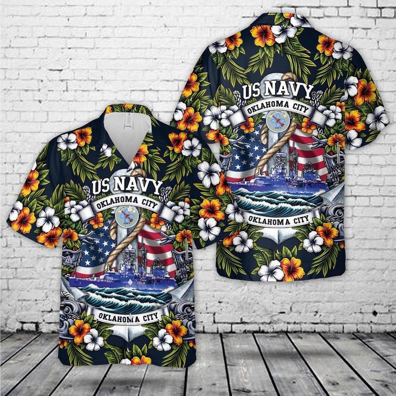 Us Navy Hawaiian Shirt, Us Navy Uss Oklahoma City Hawaiian Shirt, Military Hawaiian Shirt