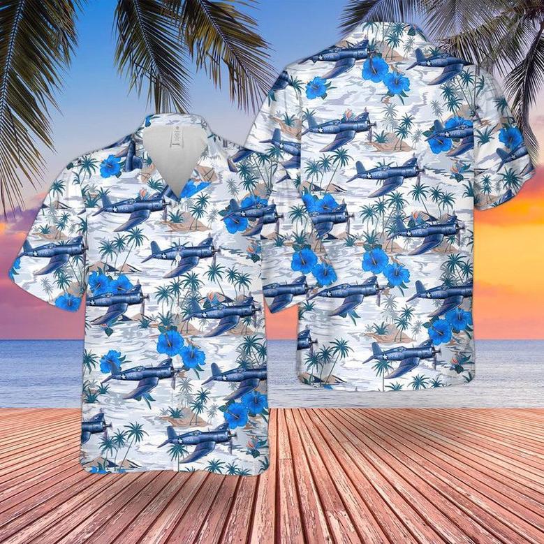 Us Navy Hawaiian Shirt, Us Navy Vought Corsair Birdcage Hawaiian Shirt, Military Hawaiian Shirt