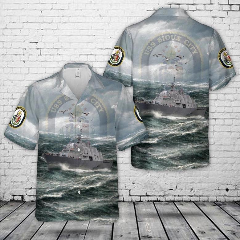 Us Navy Hawaiian Shirt, Us Navy Uss Sioux City Freedom-Class Littoral Combat Ship Hawaiian Shirt, Military Hawaiian Shirt