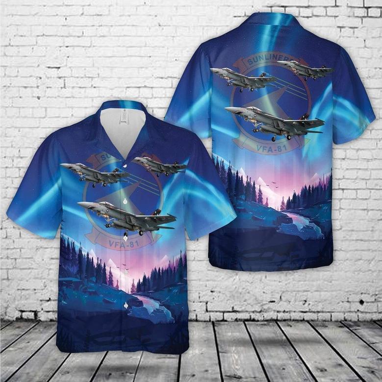 Us Navy Hawaiian Shirt, Us Navy Strike Fighter Squadron 81 (Strkfitron 81) 'Sunliners' Hawaiian Shirt