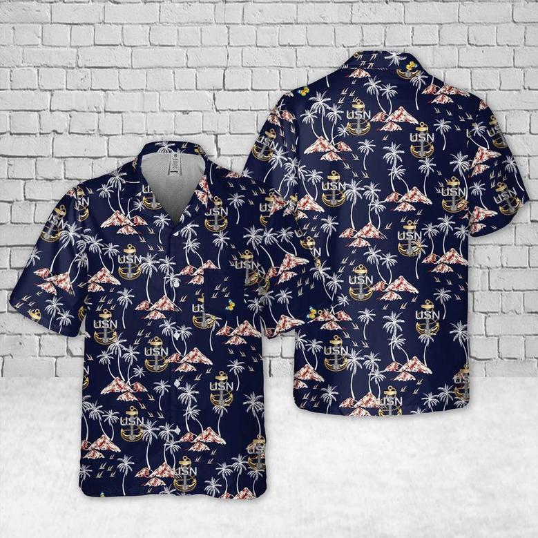 Us Navy Hawaiian Shirt, Us Navy Chief Petty Officer Backbone Anchor Pocket Hawaiian Shirt, Military Hawaiian Shirt