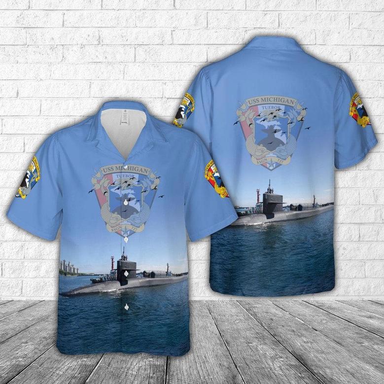 Us Navy Hawaiian Shirt, Us Navy Uss Michigan Hawaiian Shirt, Military Hawaiian Shirt