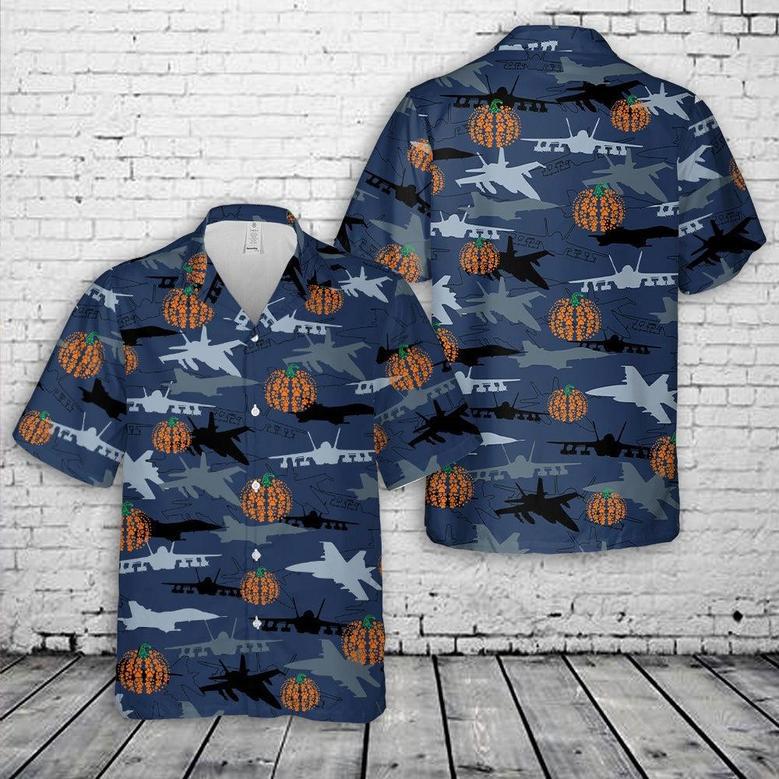 Us Navy Hawaiian Shirt, Us Navy Mcdonnell Douglas Hornet Silhouettes Pumpkin Hawaiian Shirt, Military Hawaiian Shirt