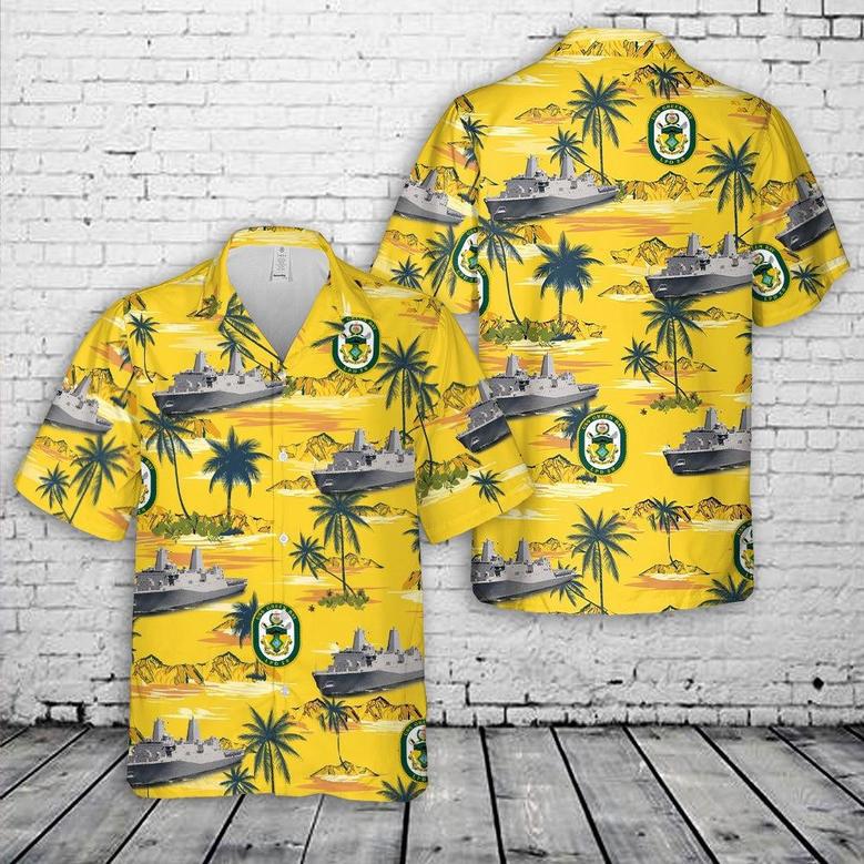 Us Navy Hawaiian Shirt, Us Navy Uss Green Bay Amphibious Transport Dock Hawaiian Shirt, Military Hawaiian Shirt