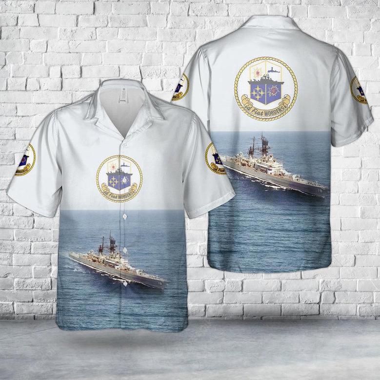 Us Navy Hawaiian Shirt, Us Navy Uss Worden Leahy-Class Cruiser Hawaiian Shirt, Military Hawaiian Shirt