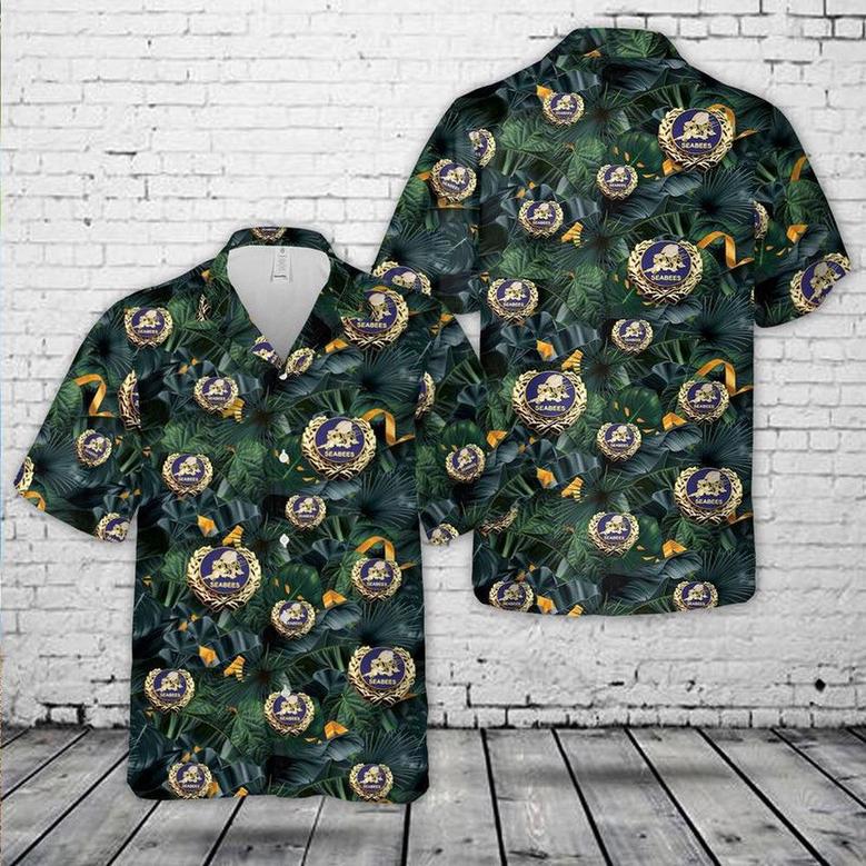 Us Navy Hawaiian Shirt, Us Navy Seabees With Wreath Hawaiian Shirt, Military Hawaiian Shirt