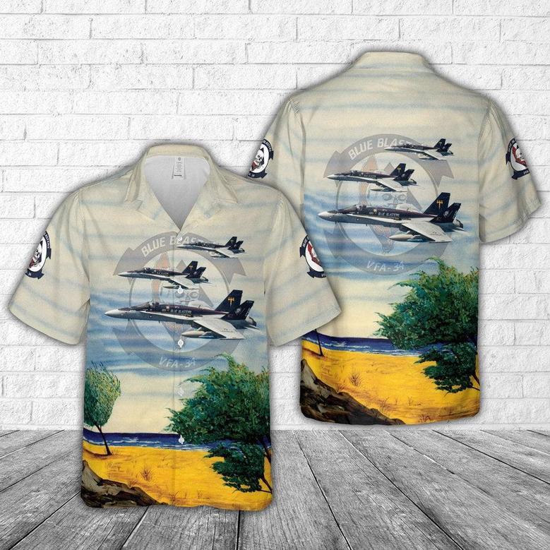 Us Navy Hawaiian Shirt, Us Navy F Blue Blasters Hawaiian Shirt, Military Hawaiian Shirt