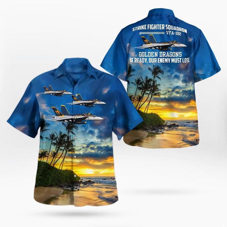 Us Navy Hawaiian Shirt, Us Navy Strike Fighter Squadron 192 Golden Dragons Super Hornet Hawaiian Shirt