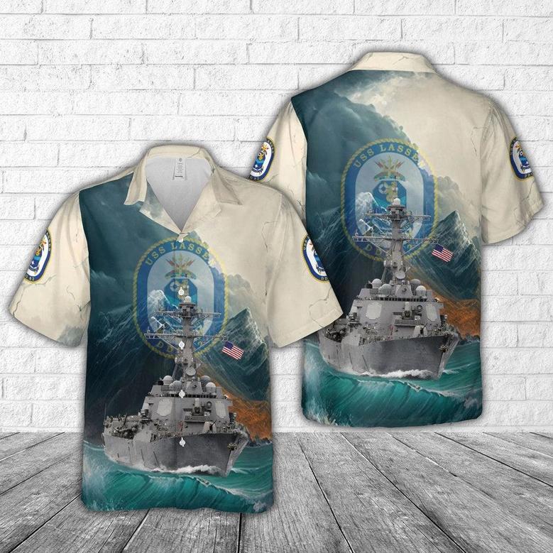 Us Navy Hawaiian Shirt, Us Navy Uss Lassen Hawaiian Shirt, Military Hawaiian Shirt