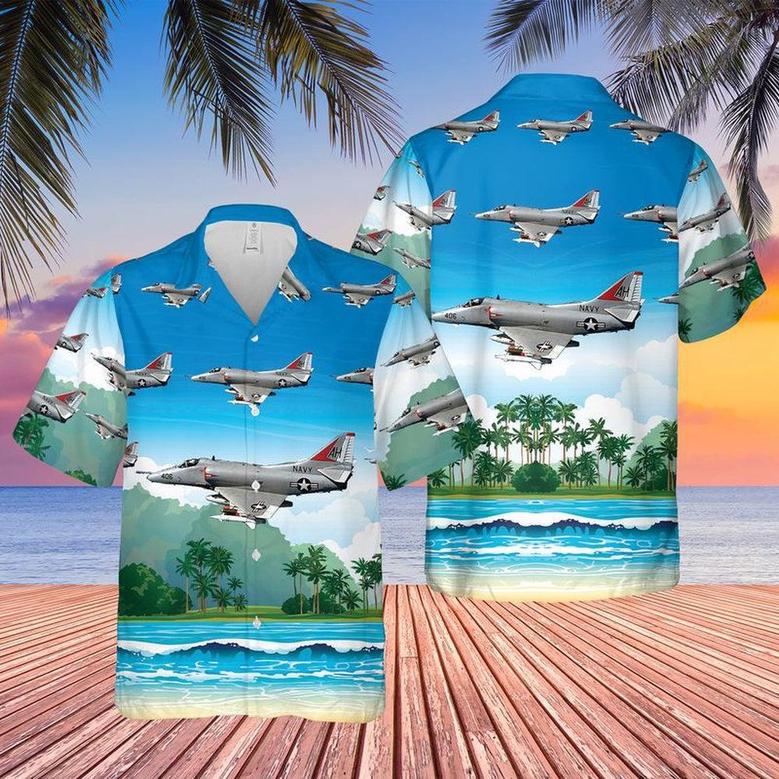 Us Navy Hawaiian Shirt, Us Navy Skyhawk Of Hawaiian Shirt, Military Hawaiian Shirt