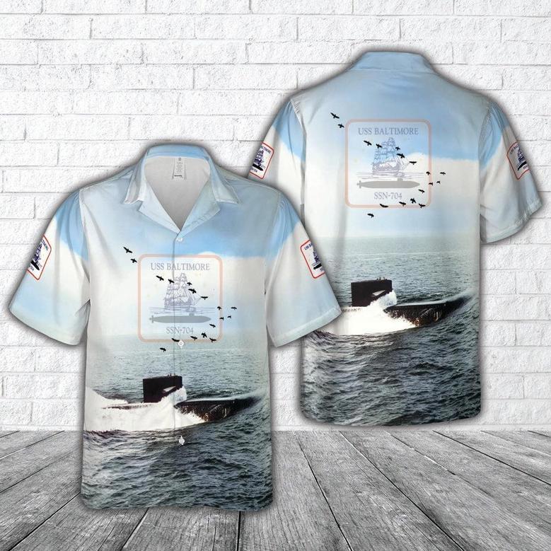 Us Navy Hawaiian Shirt, Us Navy Uss Baltimore Hawaiian Shirt, Military Hawaiian Shirt