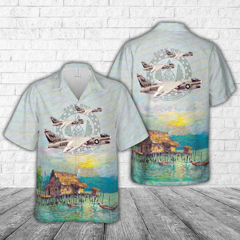 Us Navy Hawaiian Shirt, Us Navy Attack Squadron 215 Barn Owls Corsair Iis Hawaiian Shirt, Military Hawaiian Shirt