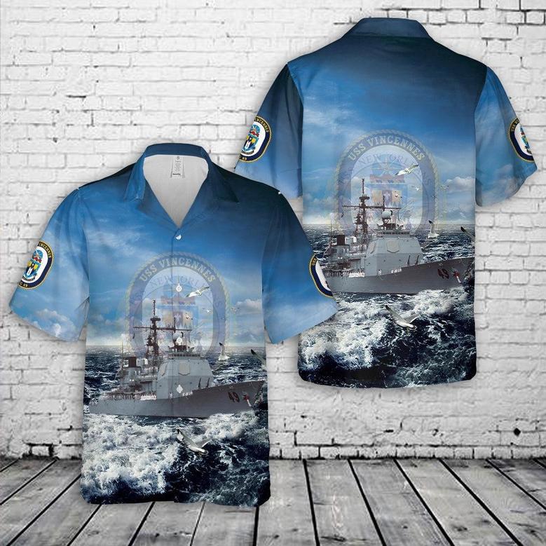 Us Navy Hawaiian Shirt, Us Navy Uss Vincennes Ticonderoga-Class Guided Missile Cruiser Hawaiian Shirt