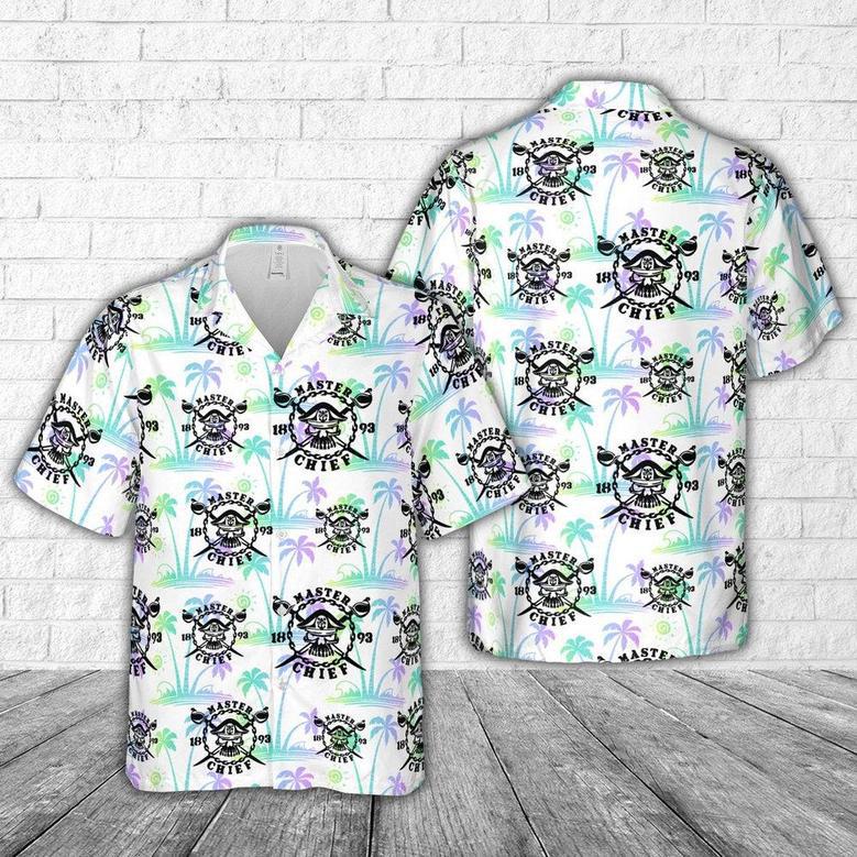 Us Navy Hawaiian Shirt, Us Navy Master Chief Crossbones Cross Swords Skull Hawaiian Shirt, Military Hawaiian Shirt