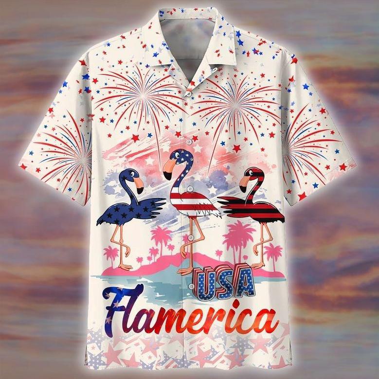 Usa Flamerica Hawaiian Shirt For Of Jul, Summer Flamingo Aloha Beach Shirt For Men And Womens