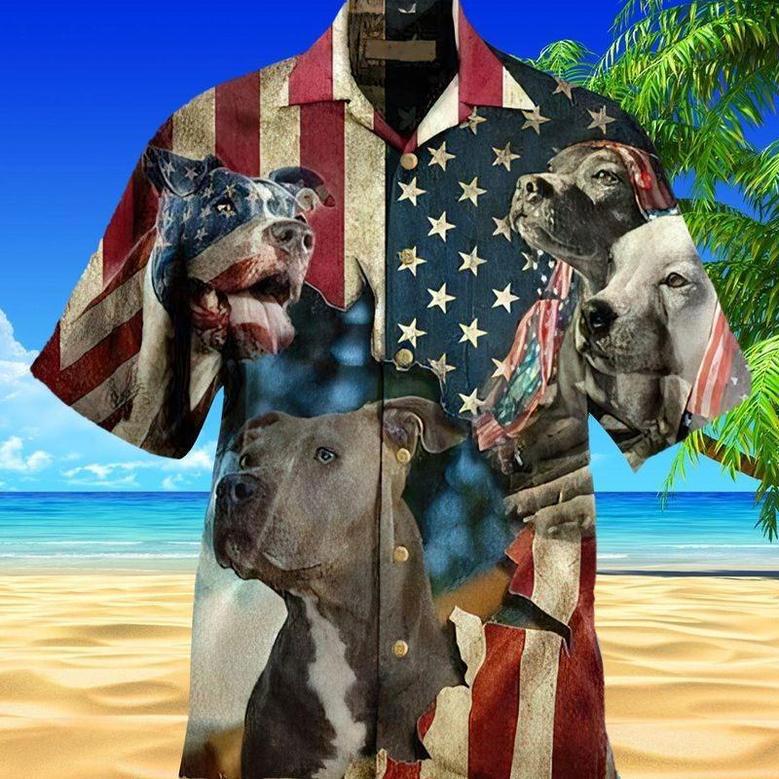 Usa Pitbull Flag Hawaiian Aloha Shirts