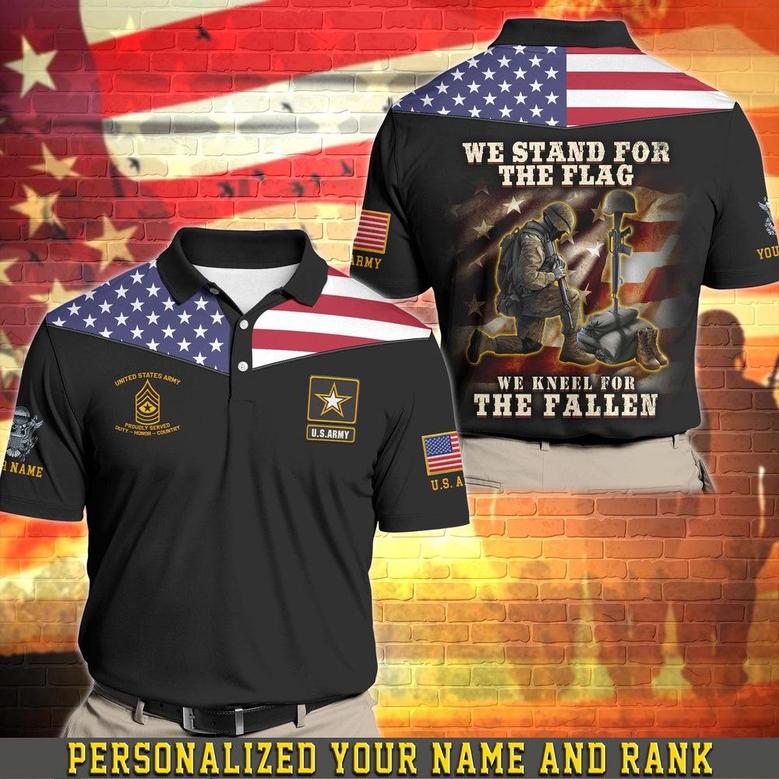 Veteran Polo Shirt, Personalized Us Army Military Polo Shirt With Your Name And Rank, We Stand For Flag, Army Polo