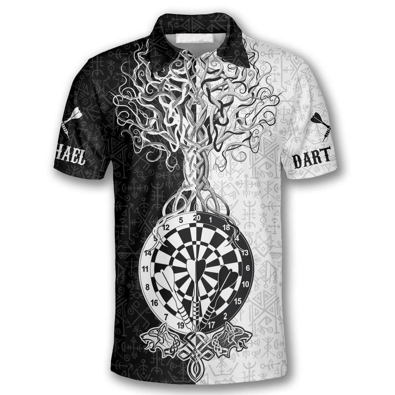 Warrior Viking Black White Custom Darts Shirts For Men, All Over Print Dart Tree Shirt