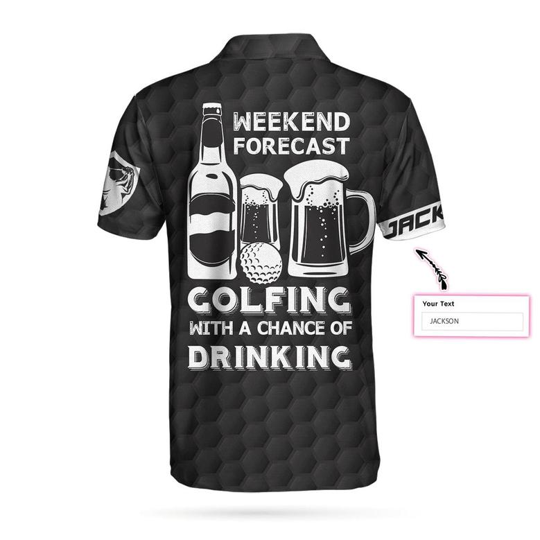 Weekend Forecast Drinking Custom Golf Polo Shirt, Personalized Black American Flag Golf Shirt For Men Coolspod