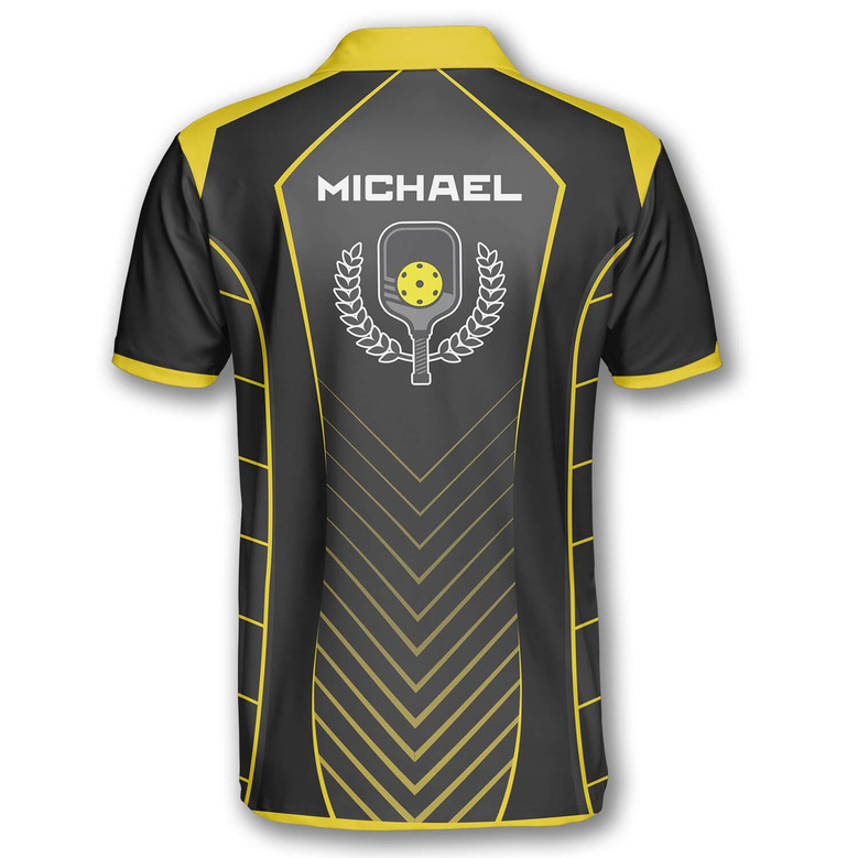 Yellow Black Sports Style Emblem Custom Pickleball Shirts For Men