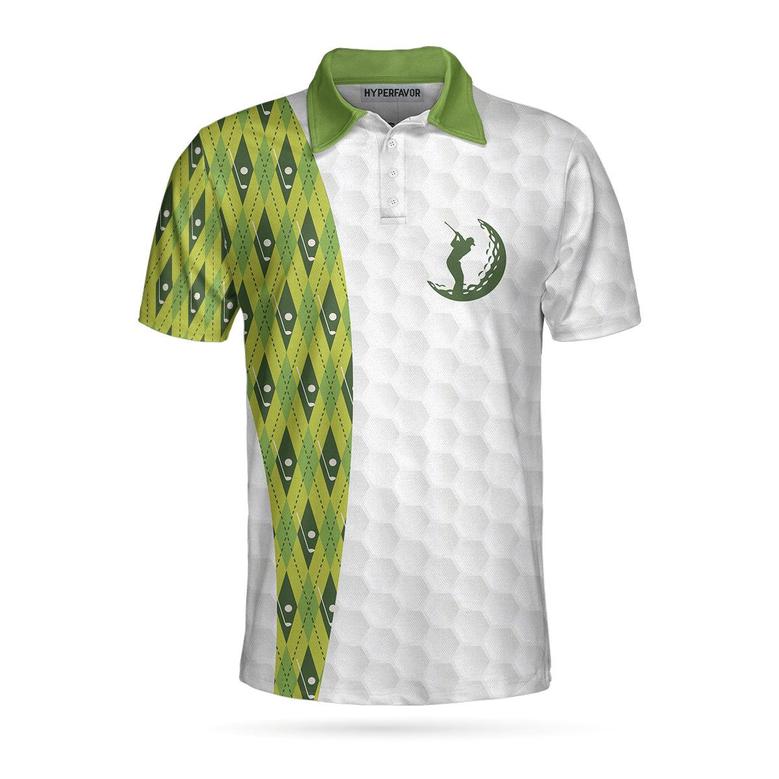 Your Hole Is My Goal Green Argyle Pattern Polo Shirt, White And Green Golfing Shirt For Male Golfers Coolspod