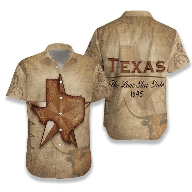 1845 The Lone Star State Texas For Men, Vintage Texas Longhorn Shirt, Proud Texas Shirt For Men Unisex Hawaiian Shirt Aloha Shirt