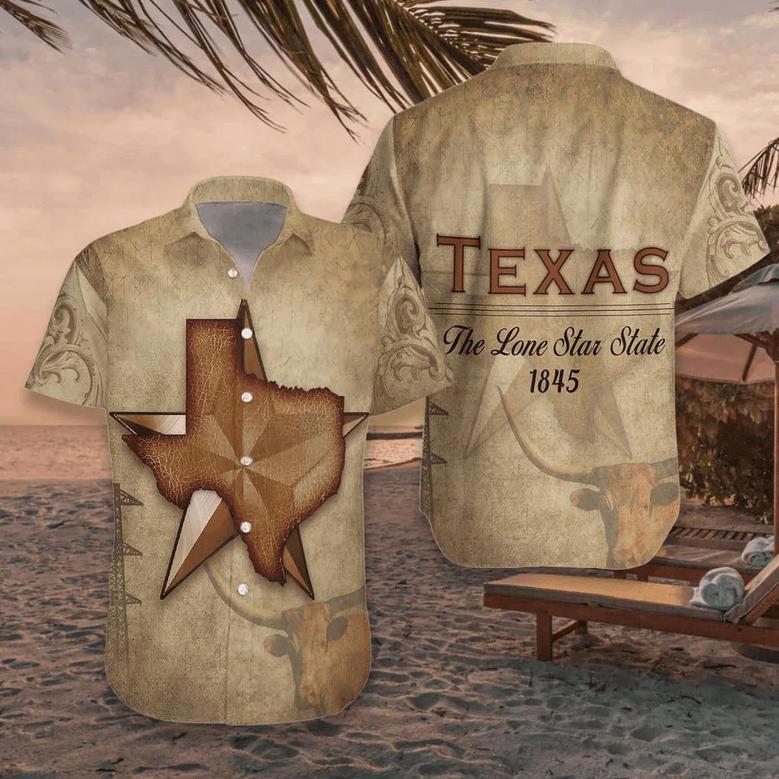 1845 The Lone Star State Texas For Men, Vintage Texas Longhorn Shirt, Proud Texas Shirt For Men Unisex Hawaiian Shirt Aloha Shirt