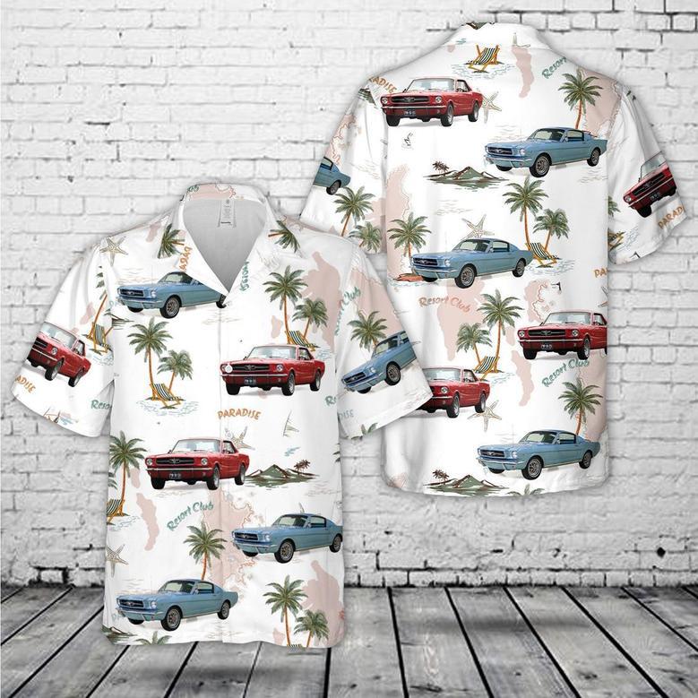 1965-1973 Ford Mustang Hawaiian Shirt For Men, Classic Car Hawaiian Shirt, Vintage Car Shirt Summer Gifts