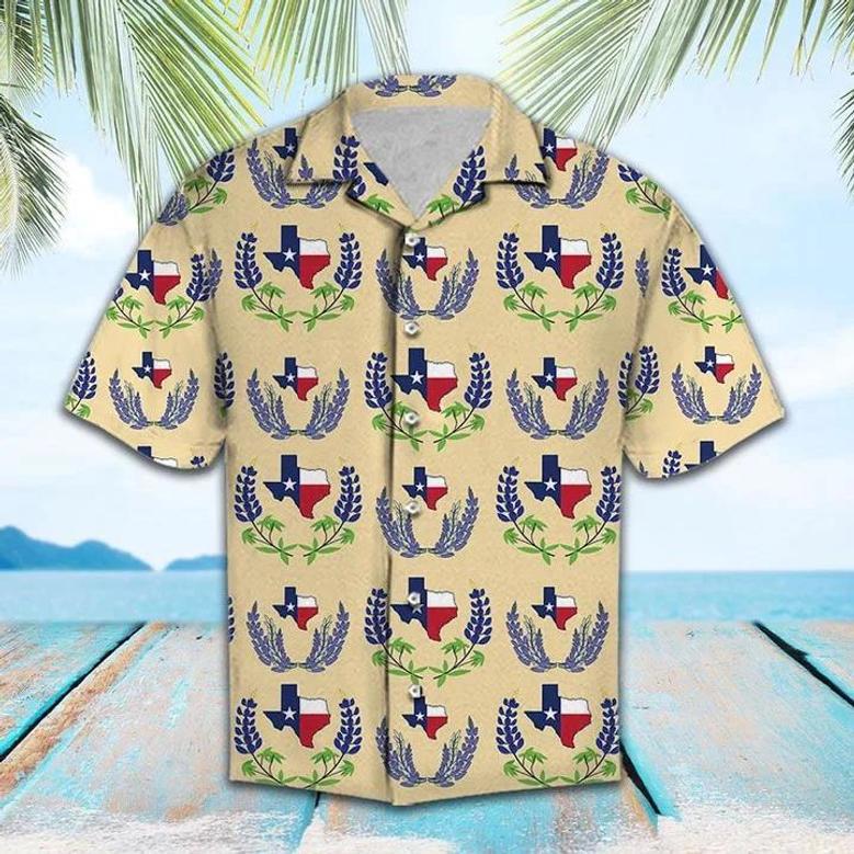 Amazing Map And Flag Of Texas Bluebonnet Pattern Hawaiian Shirt Summer Gifts