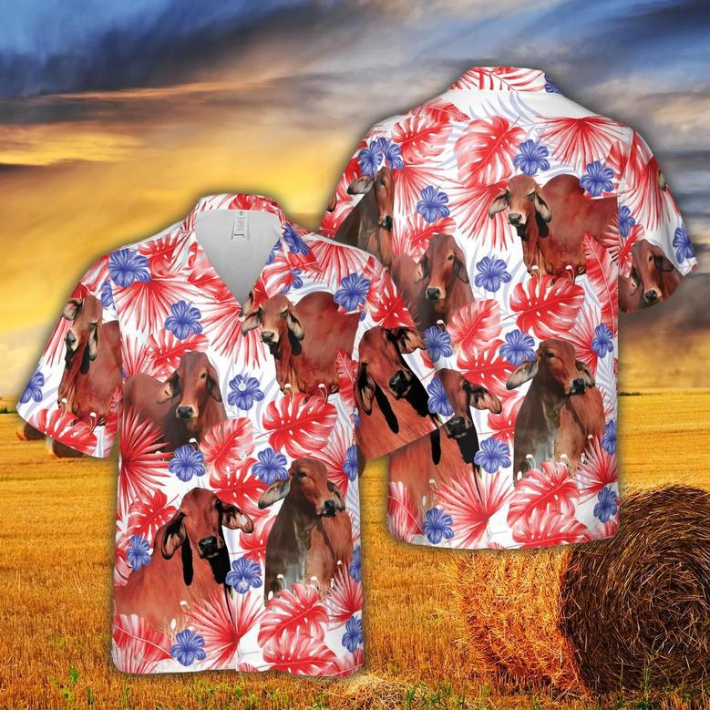 American Colors Red Brahman Cattle , Cow , Summer Gifts For Men And Women Unisex Hawaiian Shirt Aloha Shirt