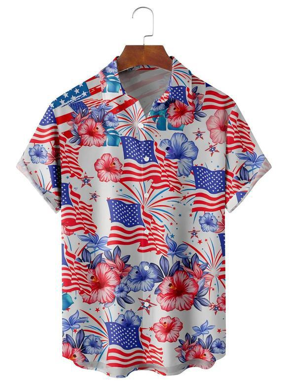 American Flag Flower Casual Men's Hawaiian Shirt, Of July Hawaiian Shirt Unisex Hawaiian Shirt Aloha Shirt