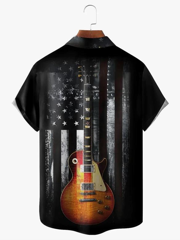 American Flag Guitar Black Hawaiian Shirt For Men And Women Summer Gifts