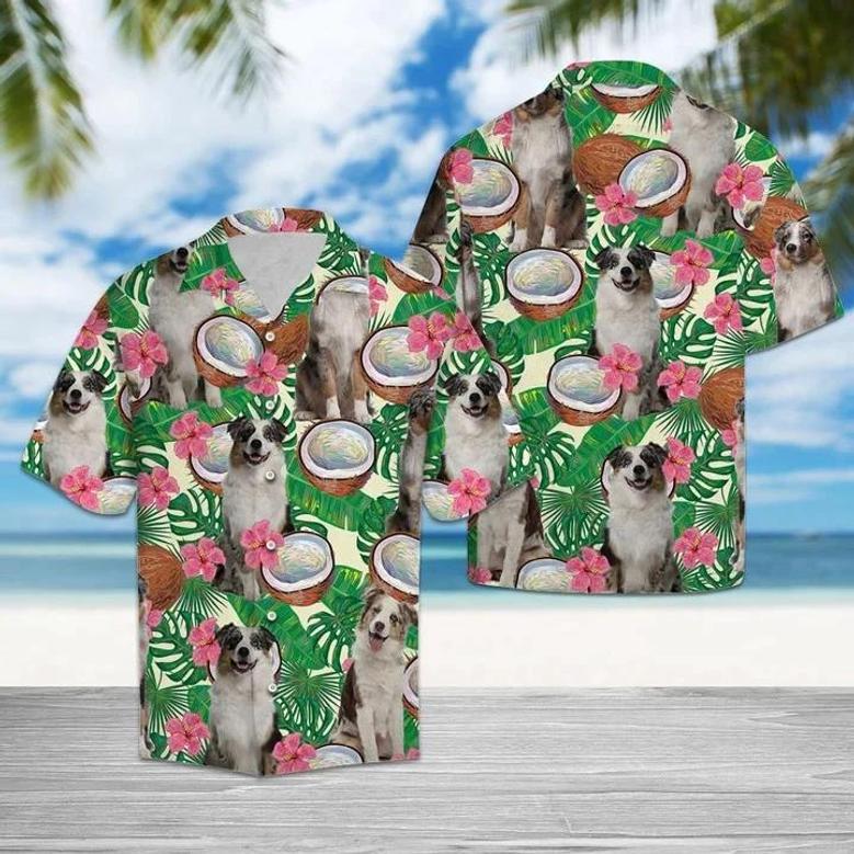 Awesome Australian Shepherd Tropical Coconut Pattern Hawaiian Shirt Summer Gifts